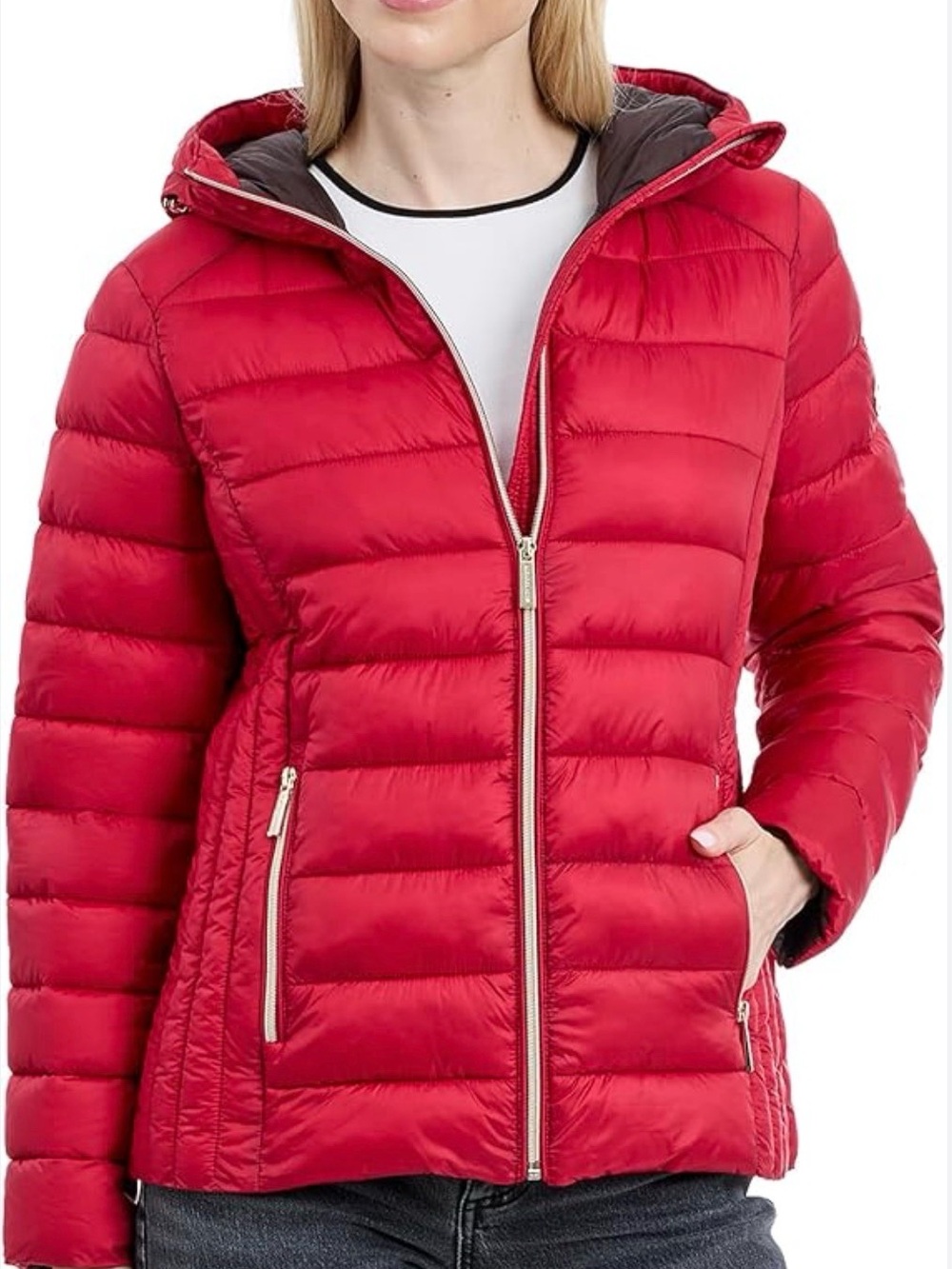 Tommy Hilfiger Red Quilted Hooded Puffer Jacket